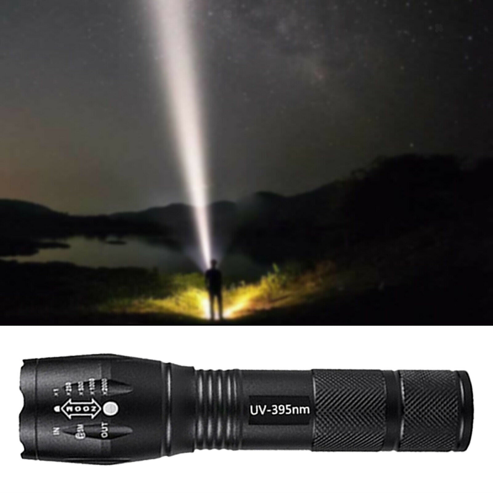 Aluminum Alloy UV Flashlight Purple Violet Light Flashlight Torch Zoomable