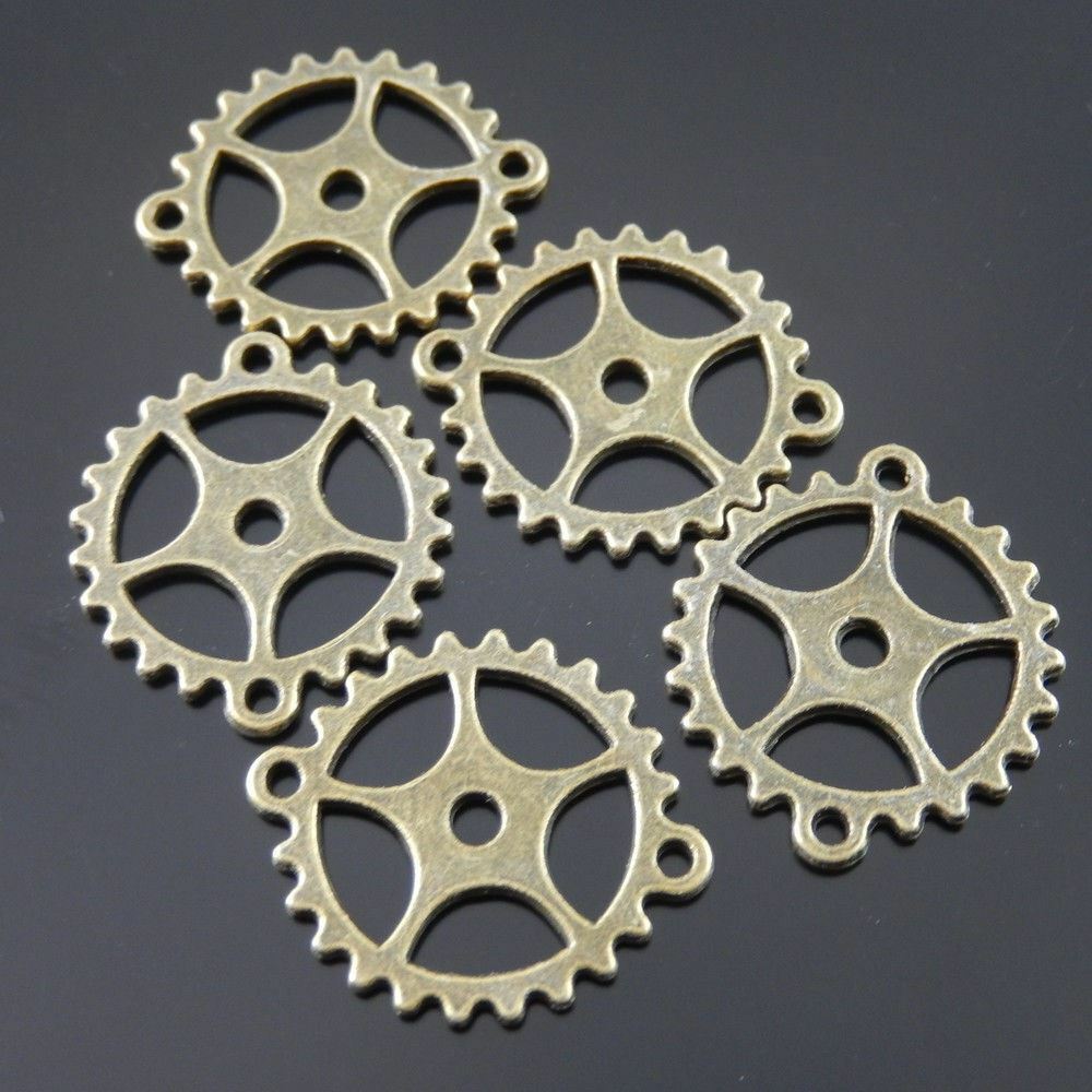 20-pack Antiqued Bronze Alloy Gear Connector Jewelry Making Pendant Charm 25x2mm