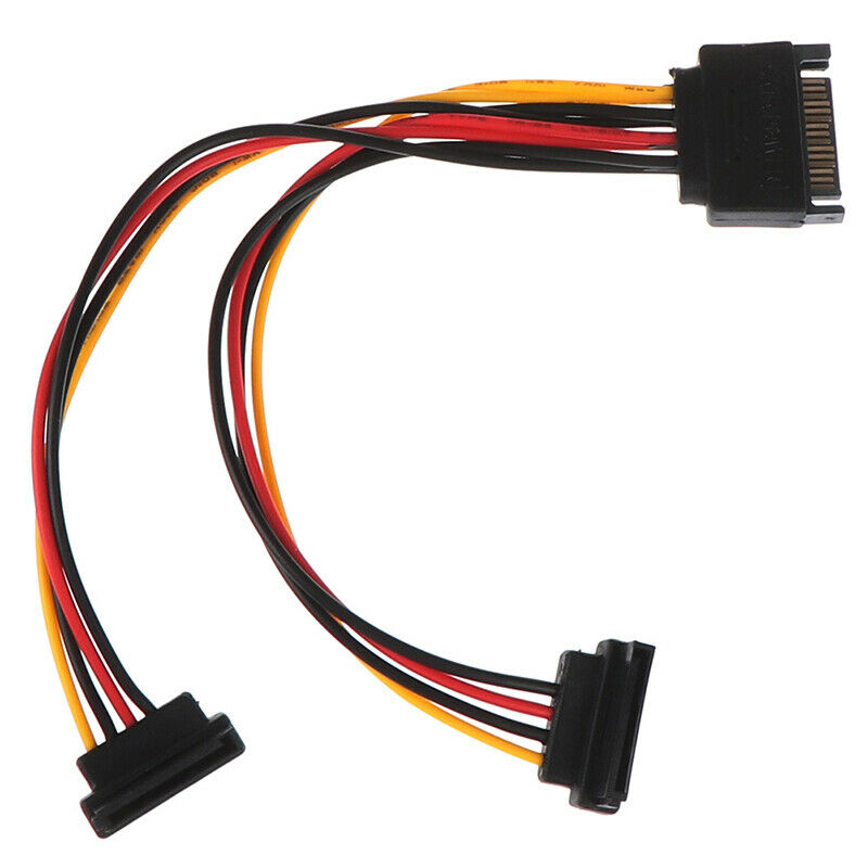 90 degree SATA 15-Pin Male to 2 x 15P Female Y Splitter Adapter Power Cab.l8