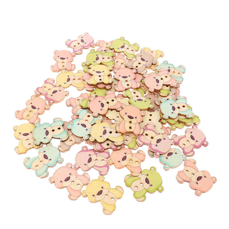 50pcs cartoon Color bear wooden buttons children education handmade stickersFCA