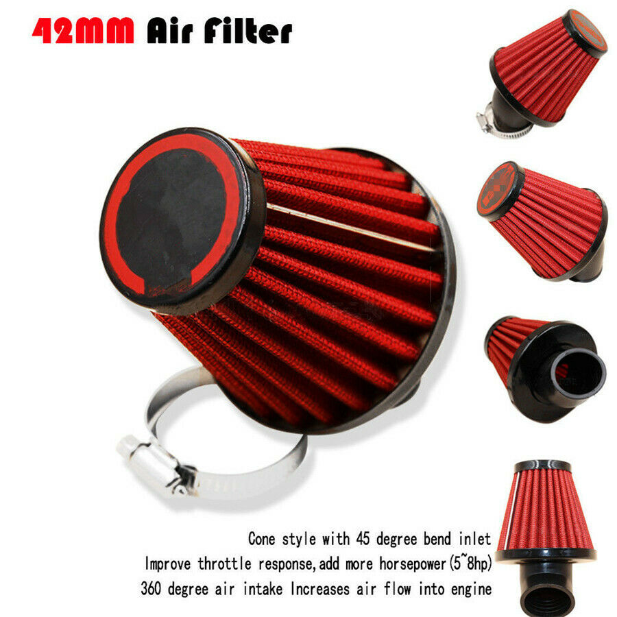 Red 42mm Air Filter Cone Style with 45 Degree Bend Inlet with Adjustable Clamp
