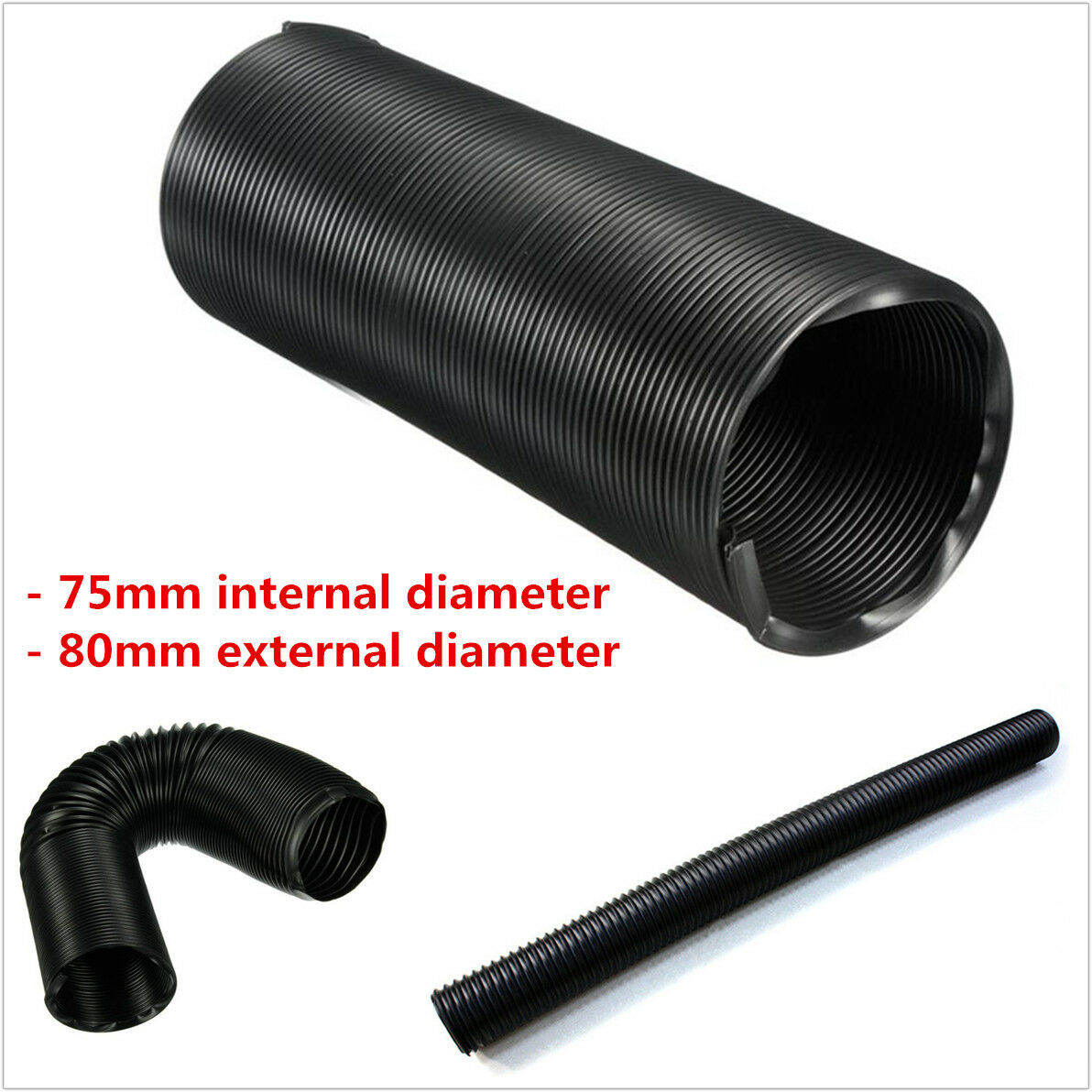 3.1" 80mm Adjustable Flexible Cold Air Intake Ducting Feed Pipe Inlet Hose Tube