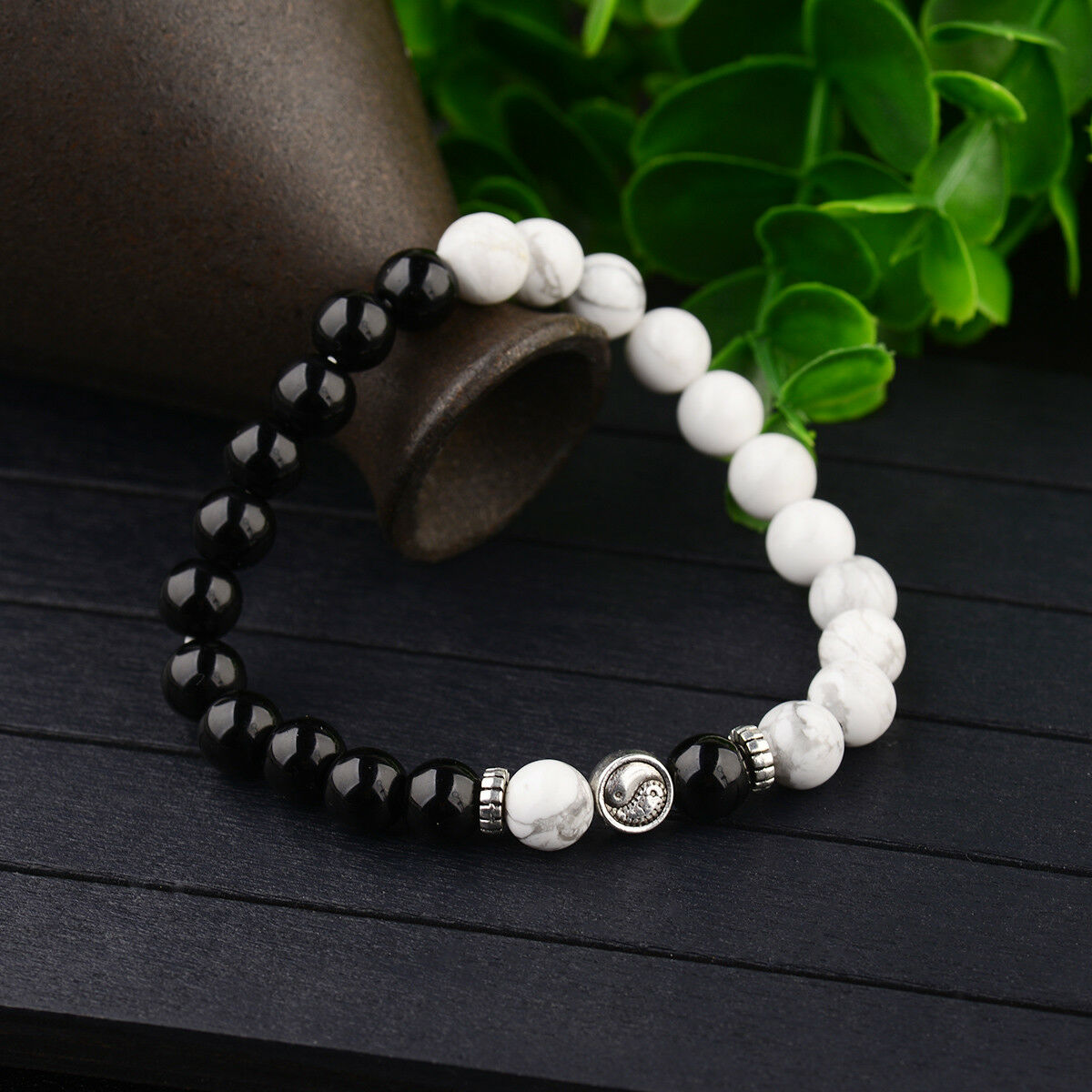 Yin Yang Bracelets Bright Agate White Howlite Beaded His and Her Bracelets Gifts