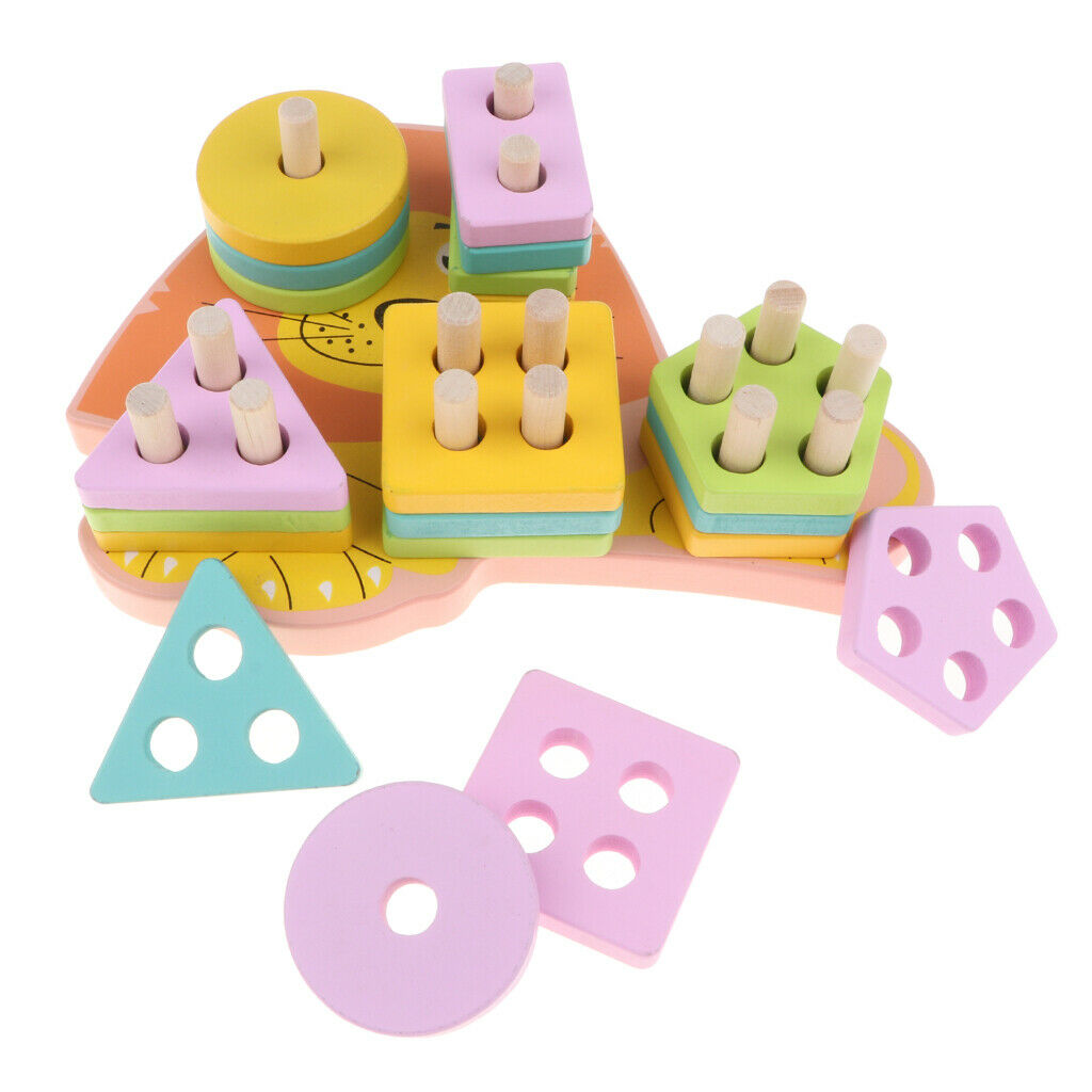 Wooden Shape Matching Building Blocks Kids Montessori Educational Toys - Cartoon