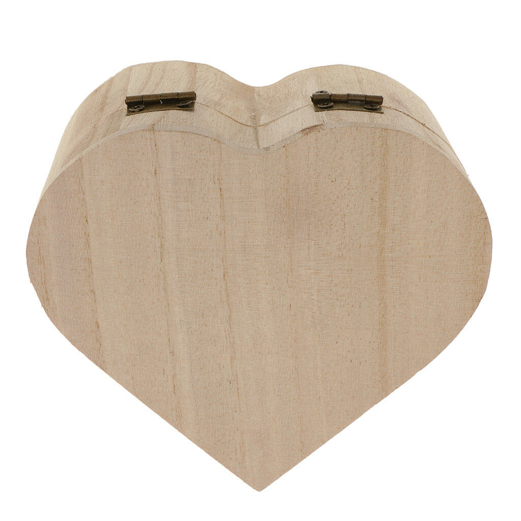 Heart Design Unfinished Wooden Jewelry Gift Box for Kids DIY Craft Toys