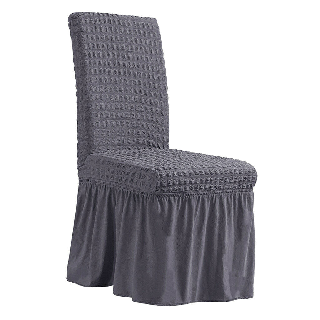 Ruffled Long 2-Piece Stretch Banquet Dining Chair Covers Gray