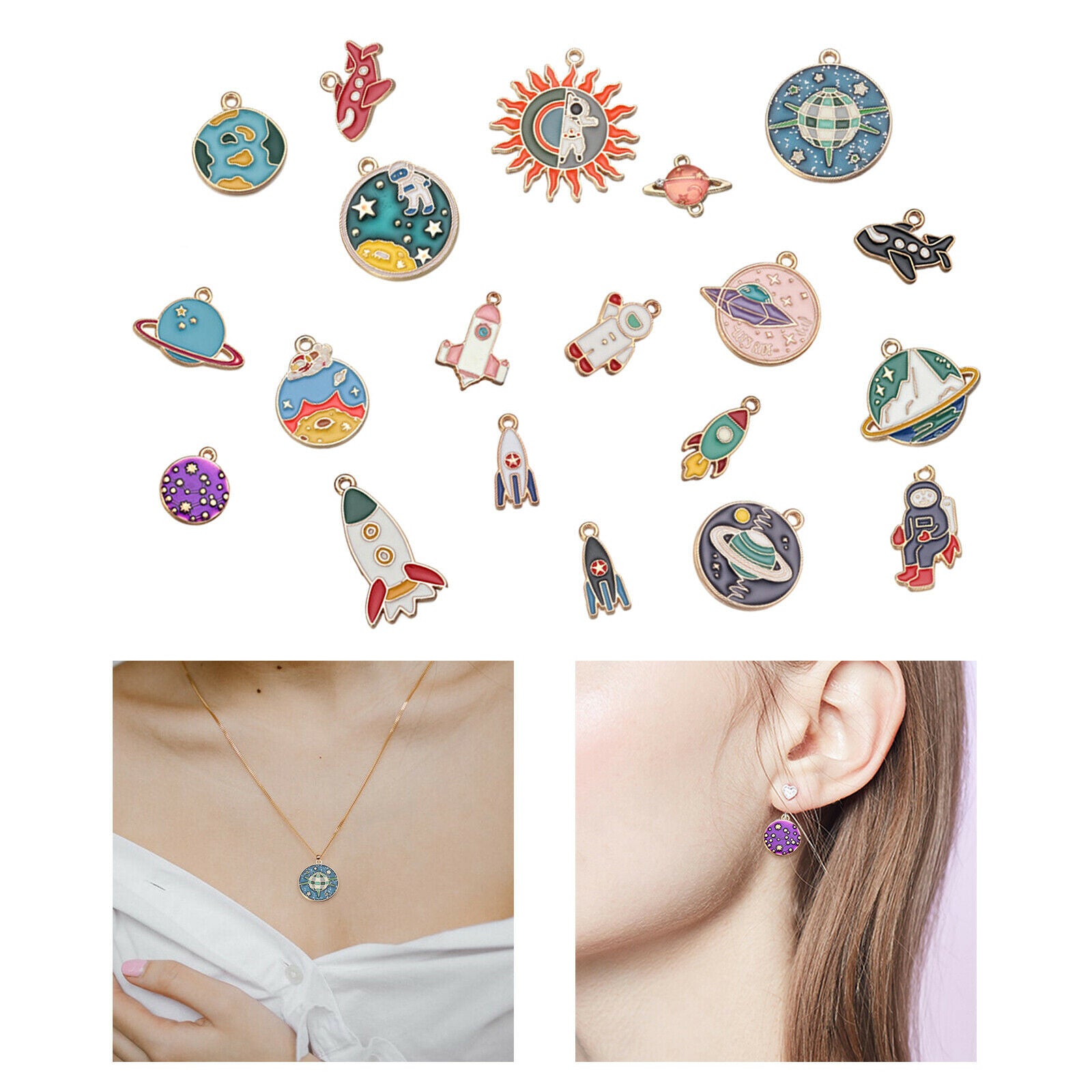 20pcs Cute Charms Space Colors Pendants for DIY Key Rings Jewelry Making