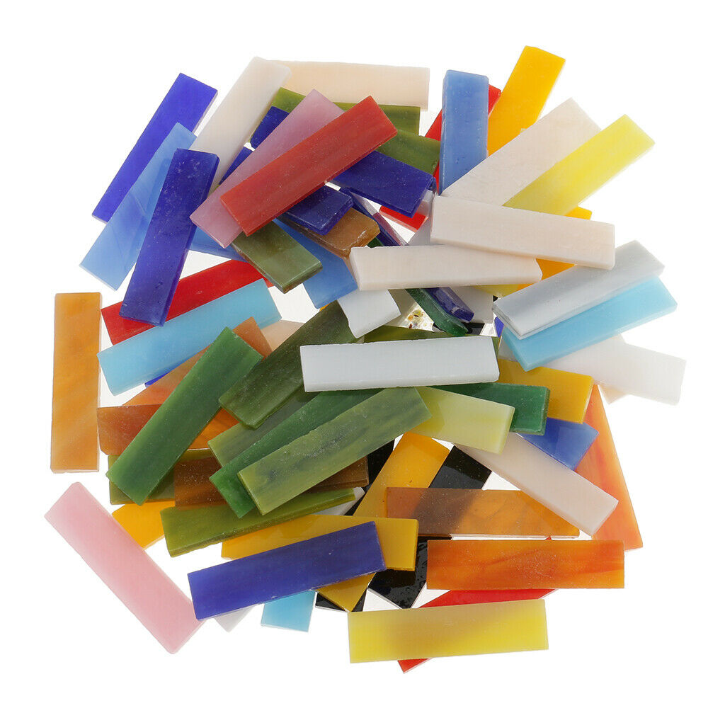 70pcs Assorted Color Rectangle Glass Mosaic Tiles Pieces DIY Craft 10x40mm