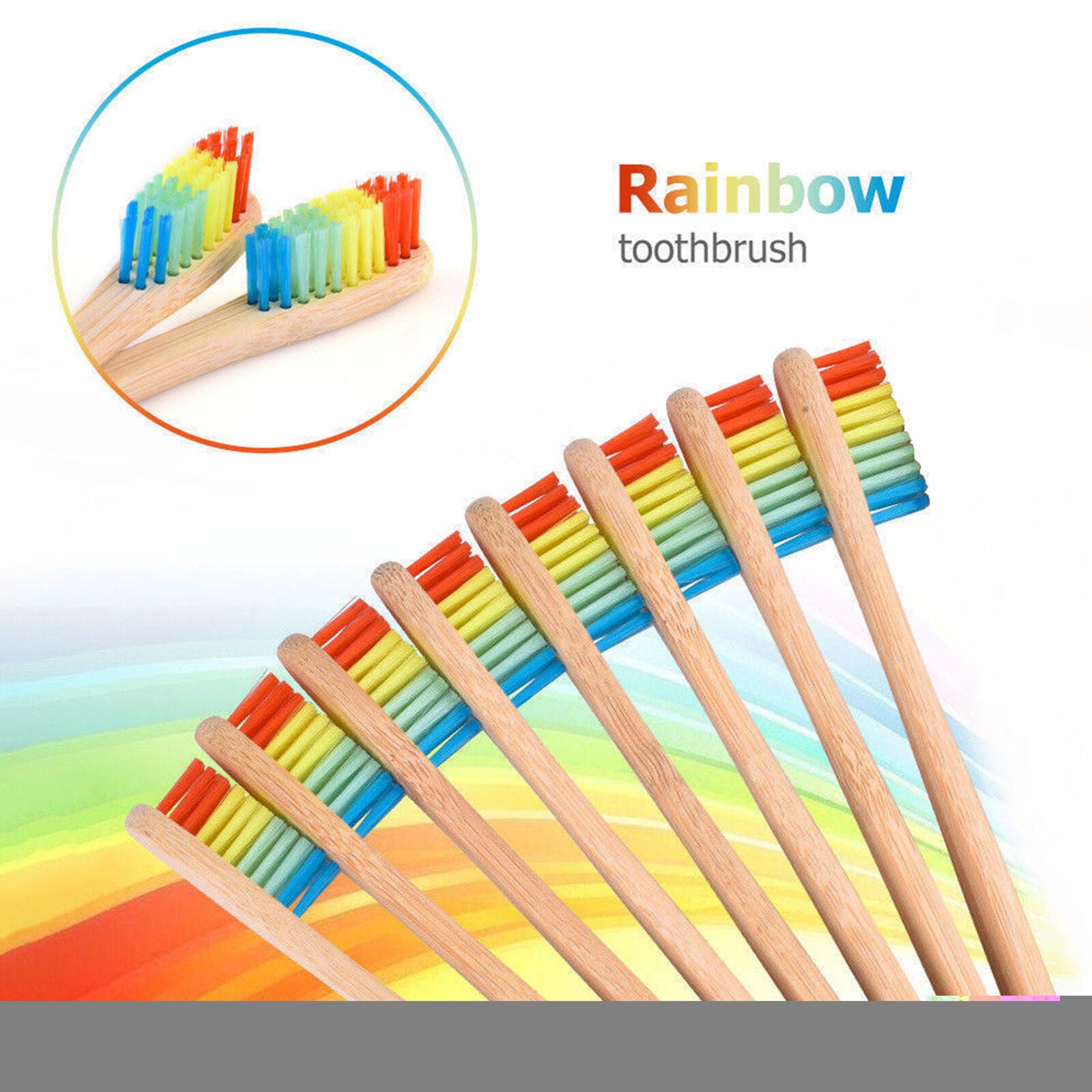 10X Cepillo dientes bambÃº mÃ©dula Arco iris Dientes madera Cepillo Fibra madera