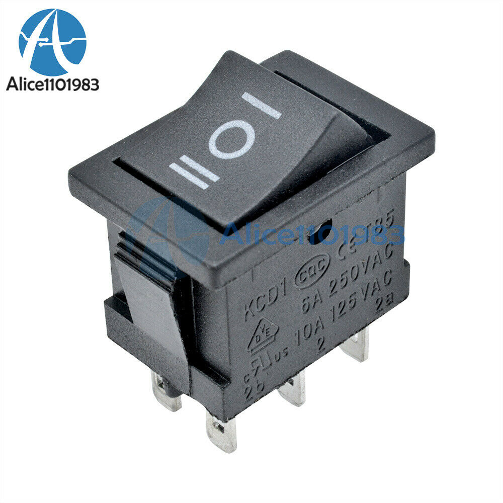 5PCS 6Pin DPDT ON-OFF-ON 3 Position Snap Boat Rocker Switch AC 6A/250V 10A/125V