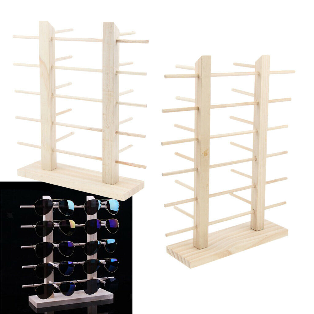 2Sets Wood Sunglasses Eyeglasses Shelf Rack Display Stand Holder Double Line