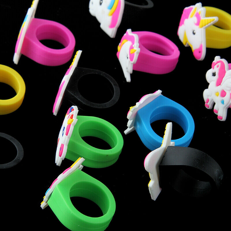 10Pieces Cute Cartoon Kids Unicorn Silicone Rubber Rings Toys Birthday Gift