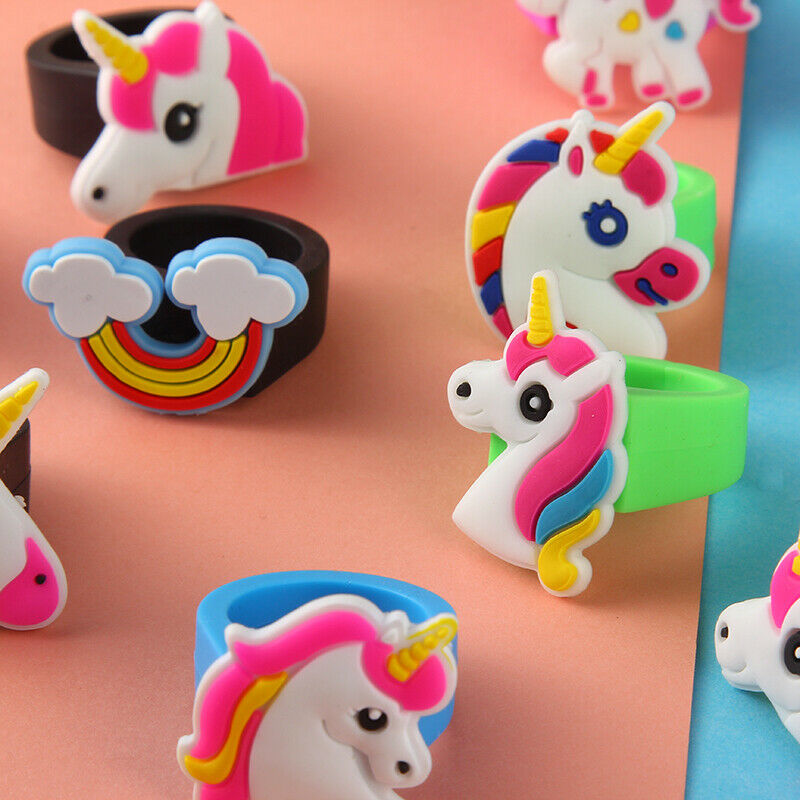 10Pieces Cute Cartoon Kids Unicorn Silicone Rubber Rings Toys Birthday Gift