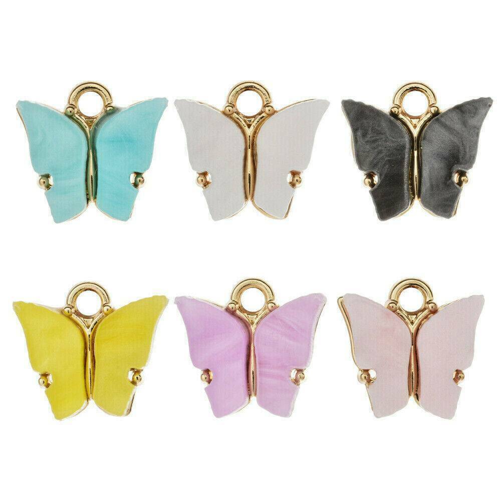10Pcs Mixed Butterfly Acrylic Charms Lovely DIY Retro Pendant Handmade Jewelry