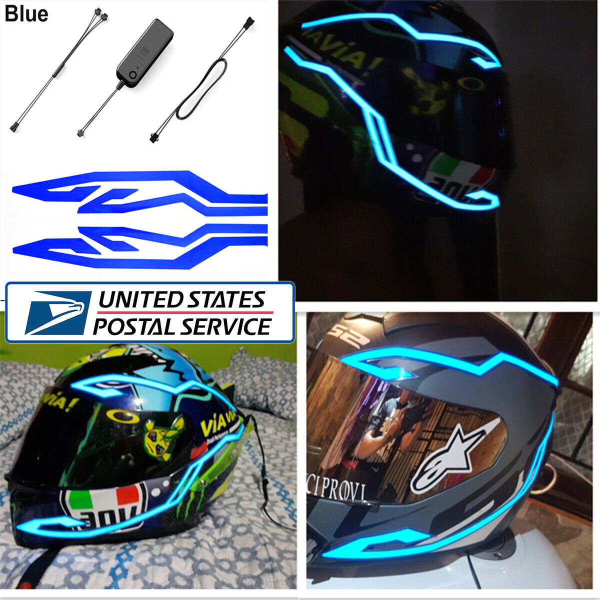 4PCS Motorcycle LED Night Light Riding Signal Helmet EL Cold Light 4 Mode Kit