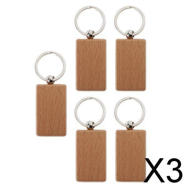 3X 5x Blank Plain Wooden Key Chain Wood Keychain Craft Car 5x3cm,Square Round