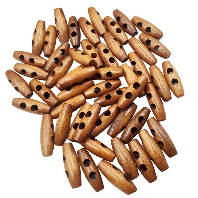 50 Pieces Olive Shape Wooden Toggles Buttons 2 Holes Sewing Buttons for ClotheO9