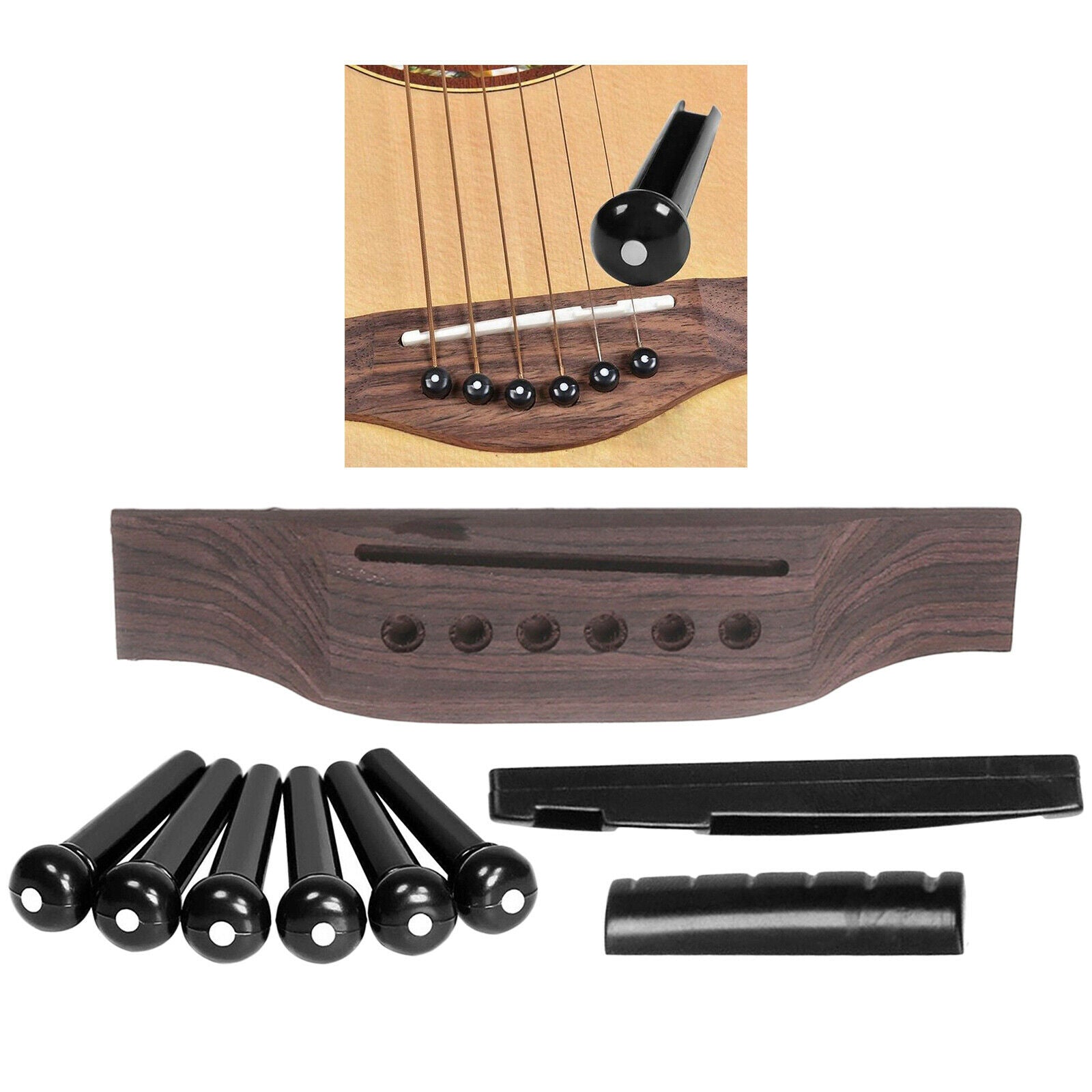 9 Piece Guitar Repair Parts Guitar Bridge including with Pins Nut Saddle