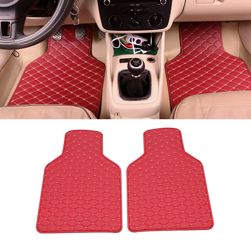 4PCS Red Leather Car Floor Mats Quilted Design Waterproof Liners Carpets Durable