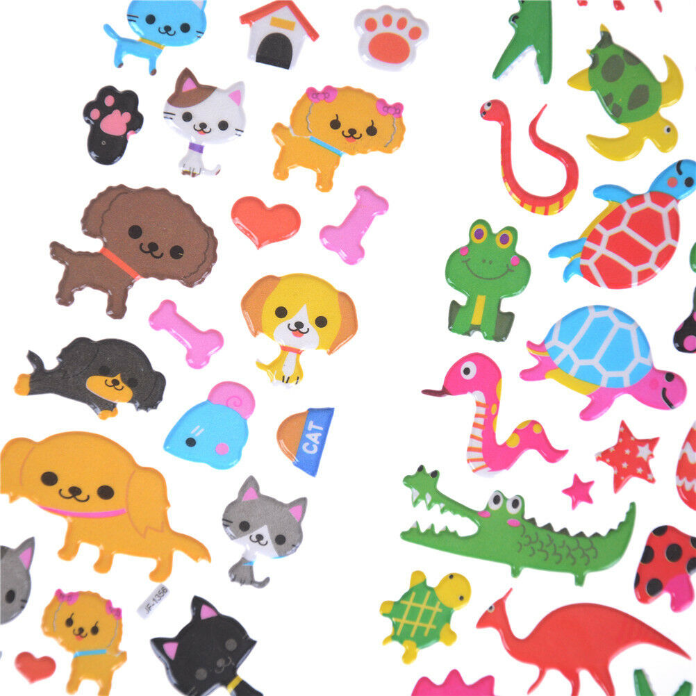6 Sheets Cartoon Animal Scrapbooking Bubble Puffy Stickers Reward Kids To.l8