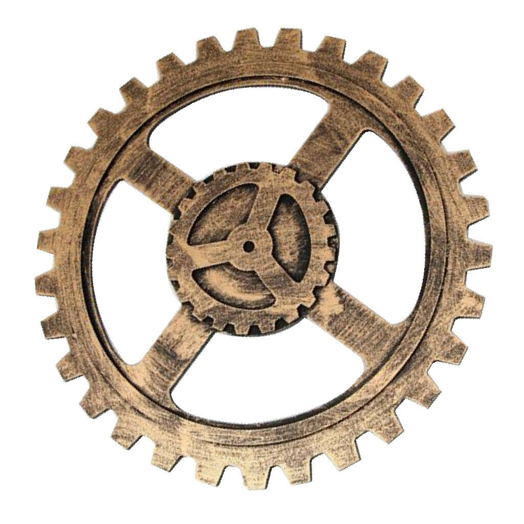 Retro Wooden Blend Steampunk Gear Wall Hanging Home Decor Golden-24cm