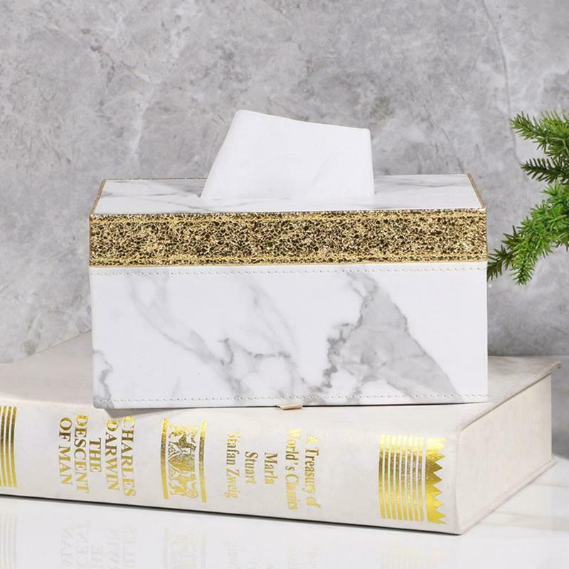 Marble Golden Rim Tissue Box Desktop Paper Towel Holder Napkin Storage Container