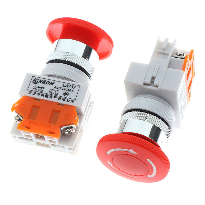 1Pc Red Mushroom Cap Normally Closed Emergency Stop Push Switch Button10A LAA WF