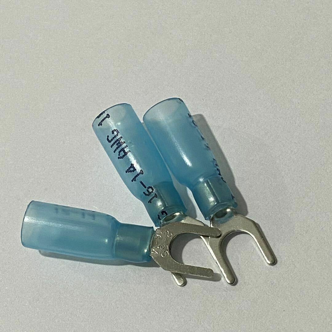 100 Heat Shrink Spade Fork Terminal Connector Blue 16-14 GA AWG Gauge #10 Stud