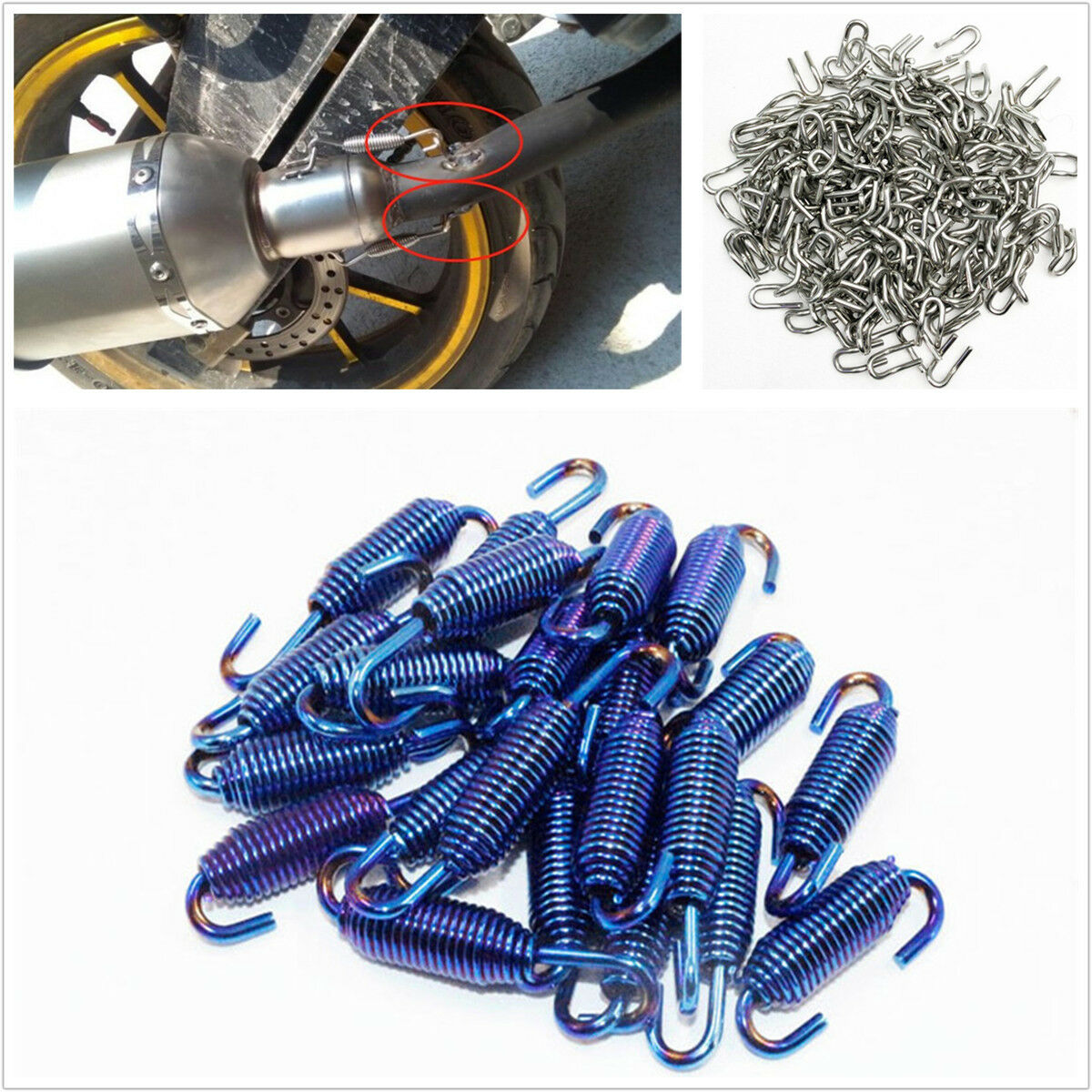 12pcs Motorcycle Exhaust Pipe Muffler Stainless Hooks + 6pcs  Stainless Springs