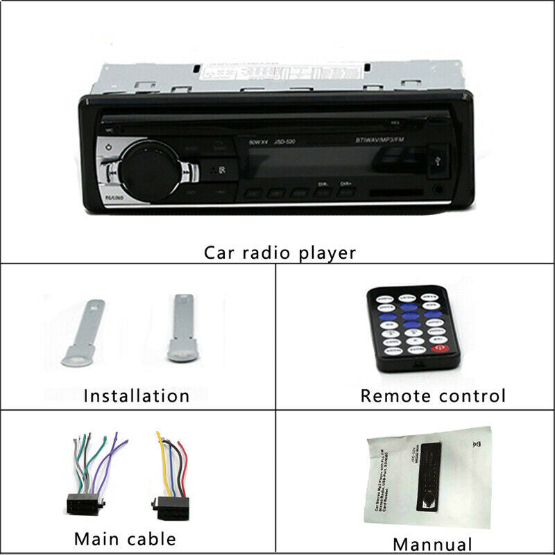 12V 1Din Car Radios Stereo Bluetooth Remote Control Charger MP3 Player USB SD