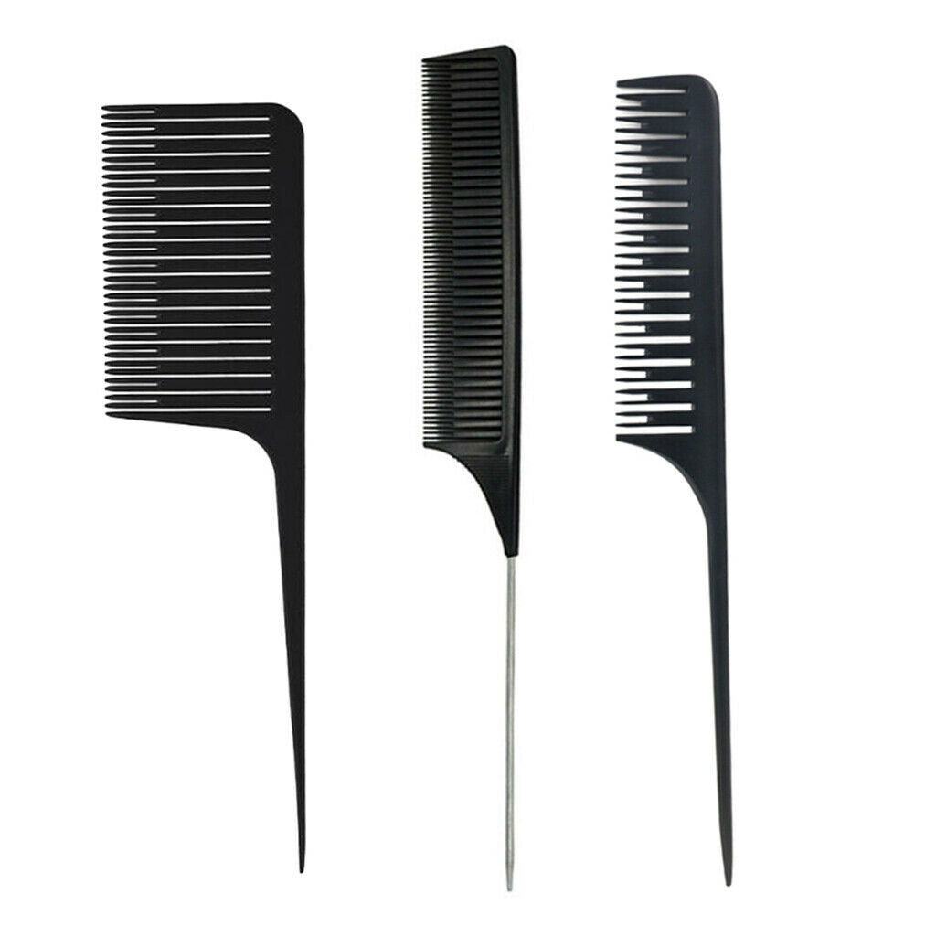 3PCS Weaving Highlighting Foiling Comb Hair Coloring Rat Tail Tool Set Black