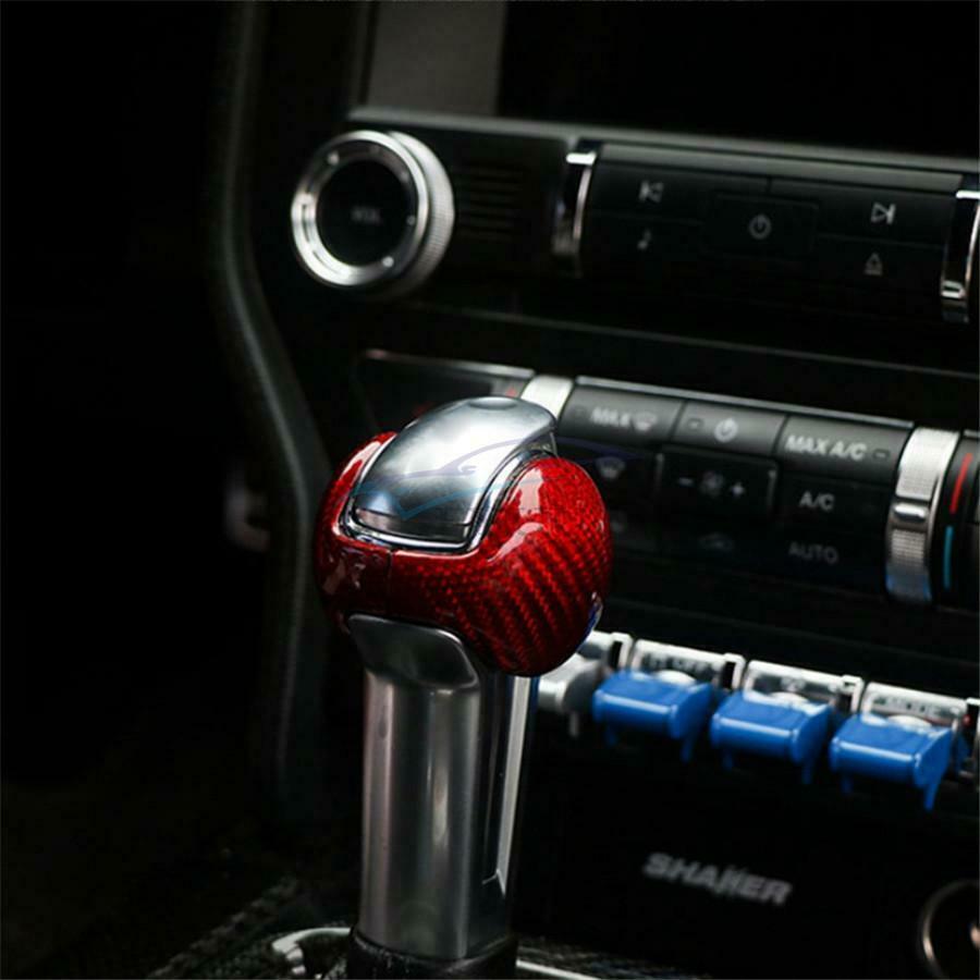 2x Real Carbon Fiber Gear Shift Knob Decorative Cover For 2015-2019 Ford Mustang