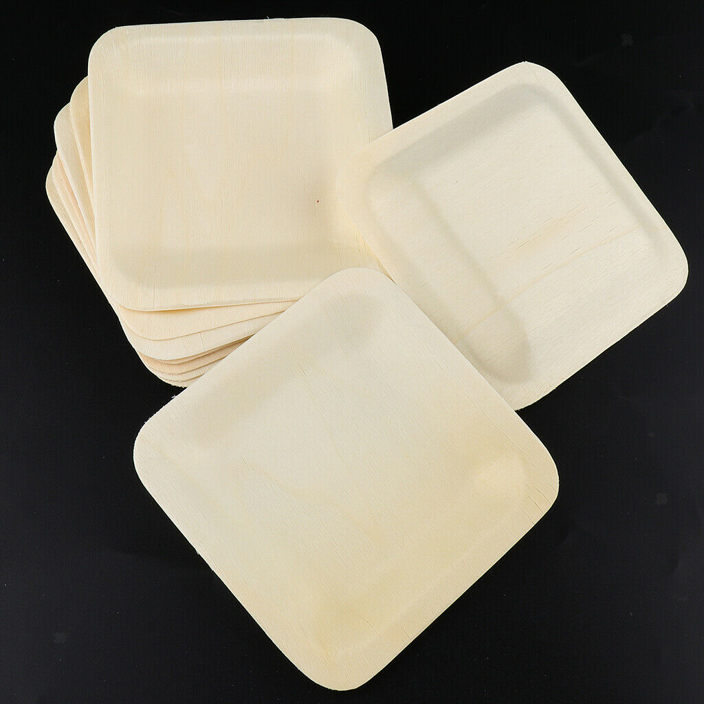 10pcs Wooden Plates Disposable Wedding Birthday Party Tableware 115x115mm