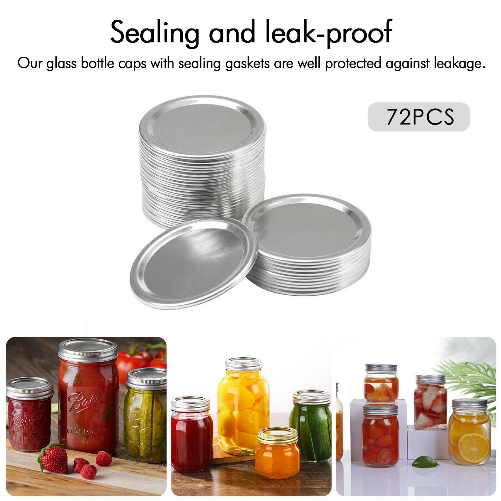 Mason Jar Canning Lids - 72 Pack Regular Mouth Tinplate Can Cap w/ Sealing Liner