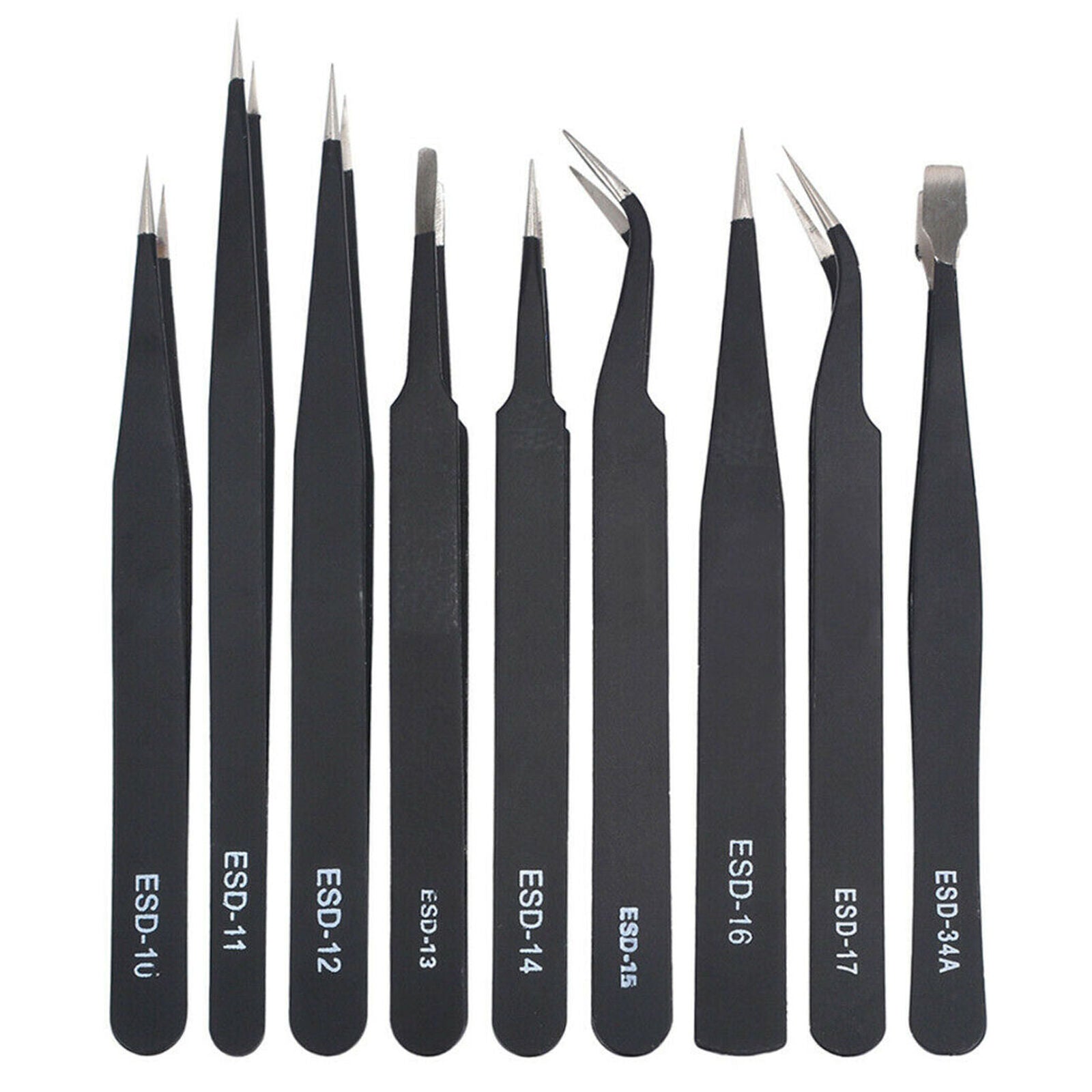 9PCS ESD Anti-Static Tweezers Set Maintenance Repair Stainless Steel Tools Kit
