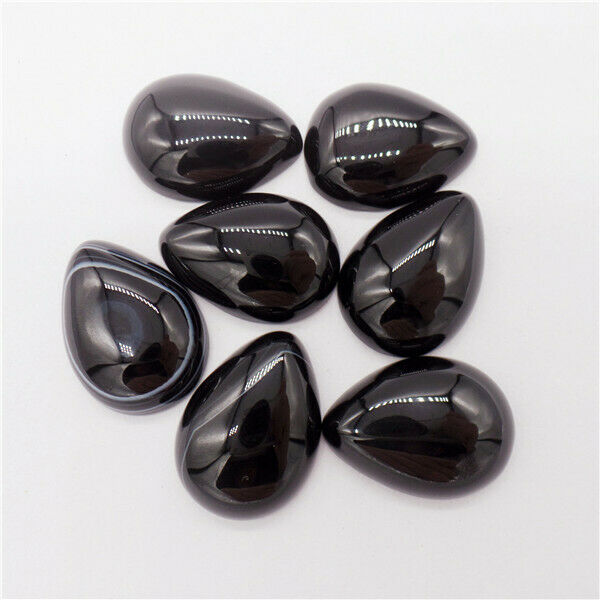 15Pcs 25x18x6mm Wholesale Black Agate Teardrop Cab Cabochon DIY Jewelry HH9662