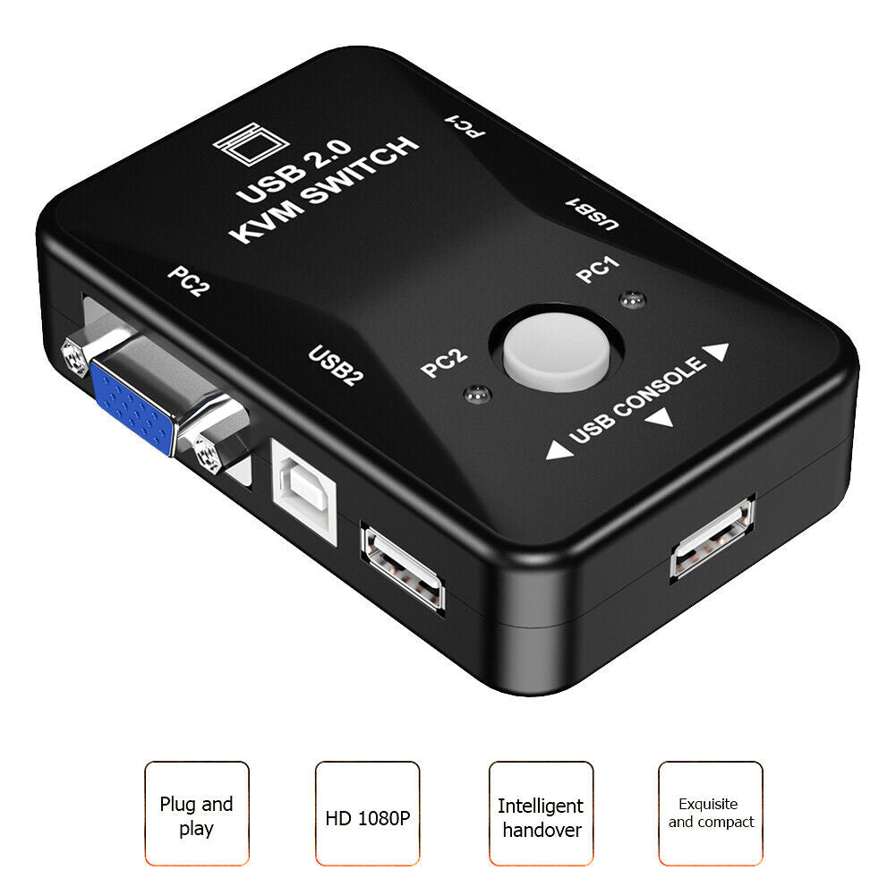 HW1701 2 Ports USB Manual KVM Switch Box 2 in 1 Out 1080P VGA Splitter Switcher