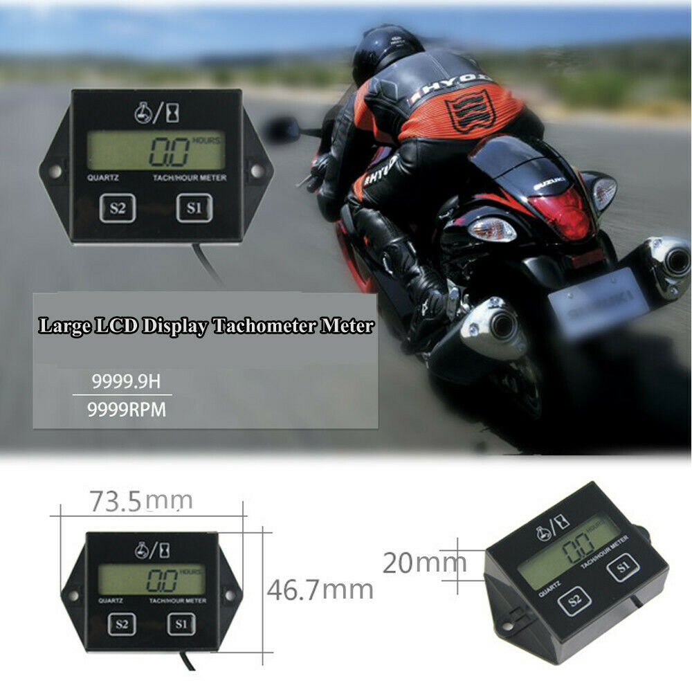Tach Hour Meter Tachometer Gauge Engine RPM LCD Display For Motorcycle Motor