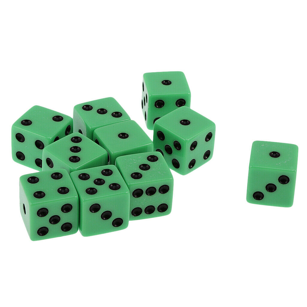 Pack Of 10 Green Six Sided D6 Dice For Playing D&D    RPG Board Game Favours