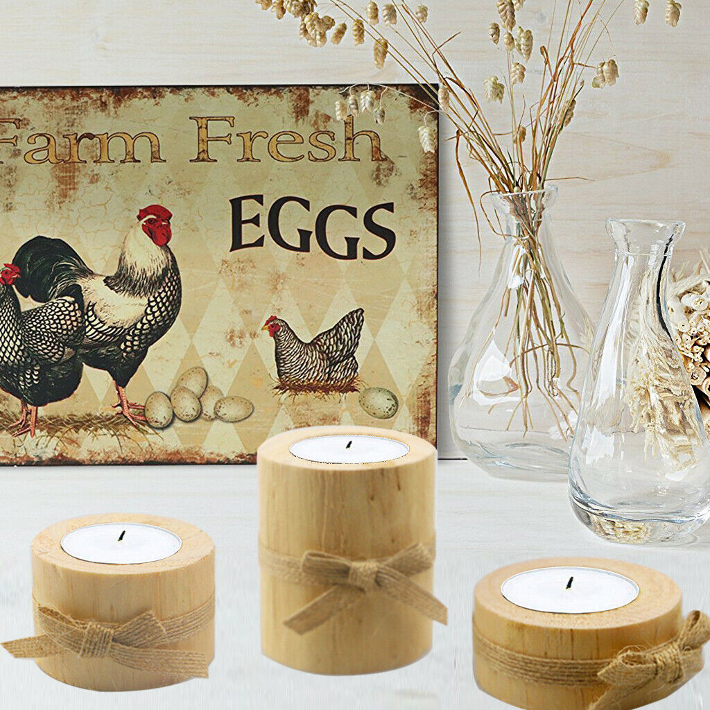 3pcs Retro Style Wooden Pillar Candle Holder Stand For Party Table Decor