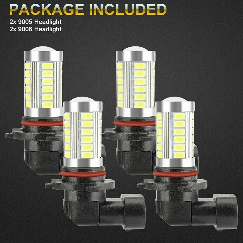 4X 9005 9006 LED Combo Headlight Bulbs High Low Beam Kit HB3 HB4 6500K XenonB3B8
