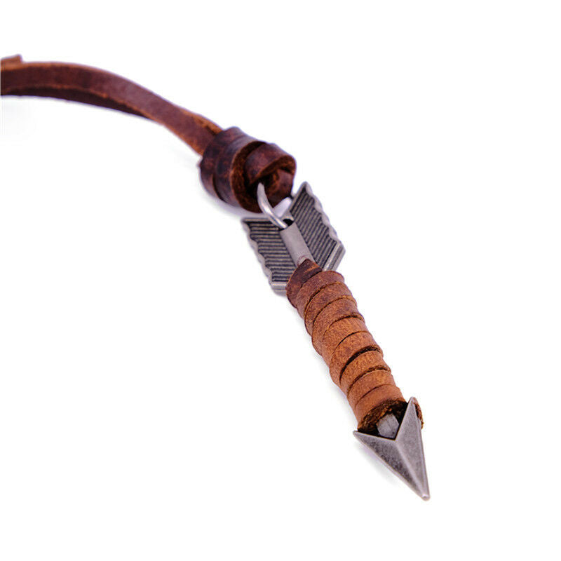Unique Creative Arrow Pendant Unisex Retro Long Chain Leather Rope Necklac.l8