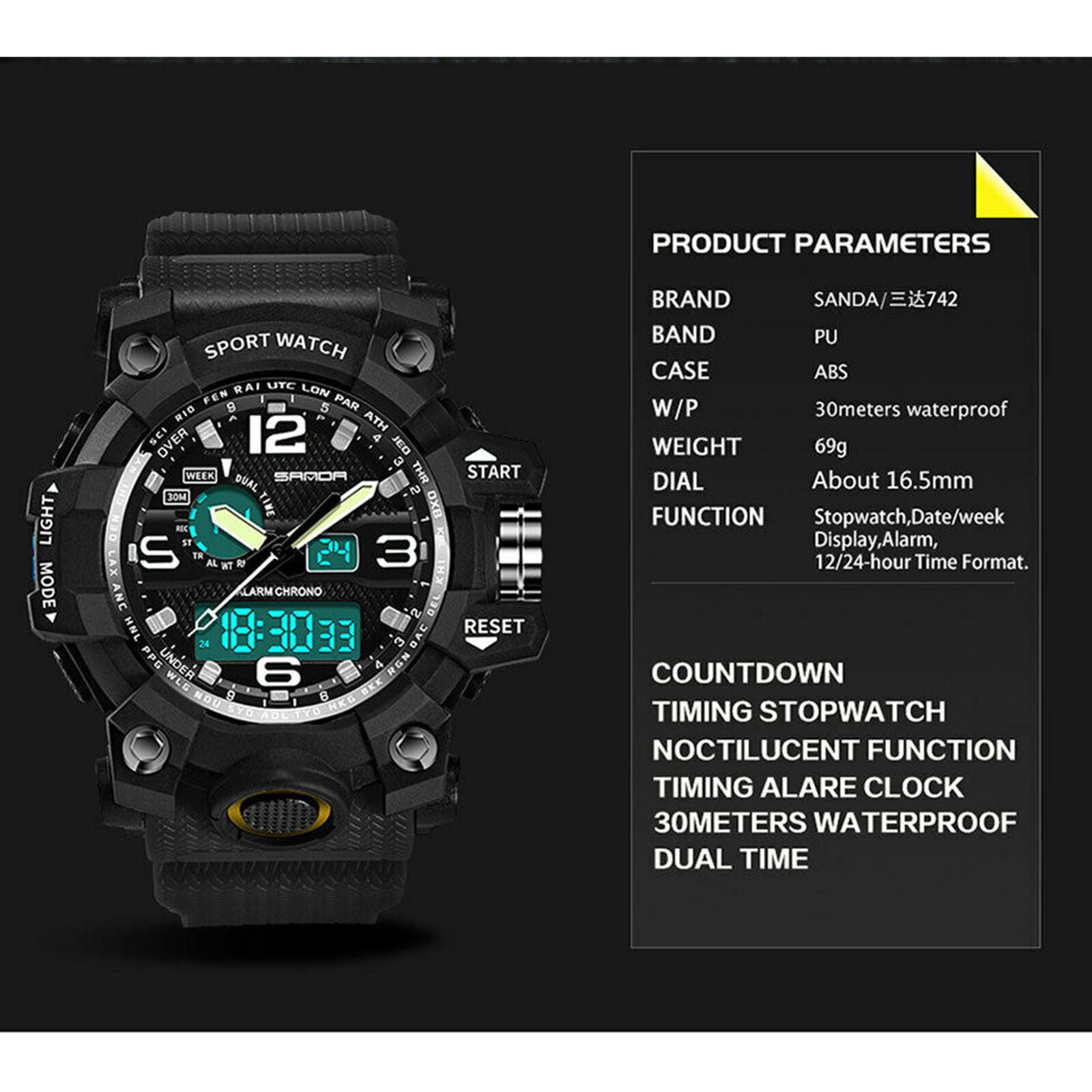 Fashion Black 742 Military Men's Watches Top Brand Luxury Waterproof Sport Watch