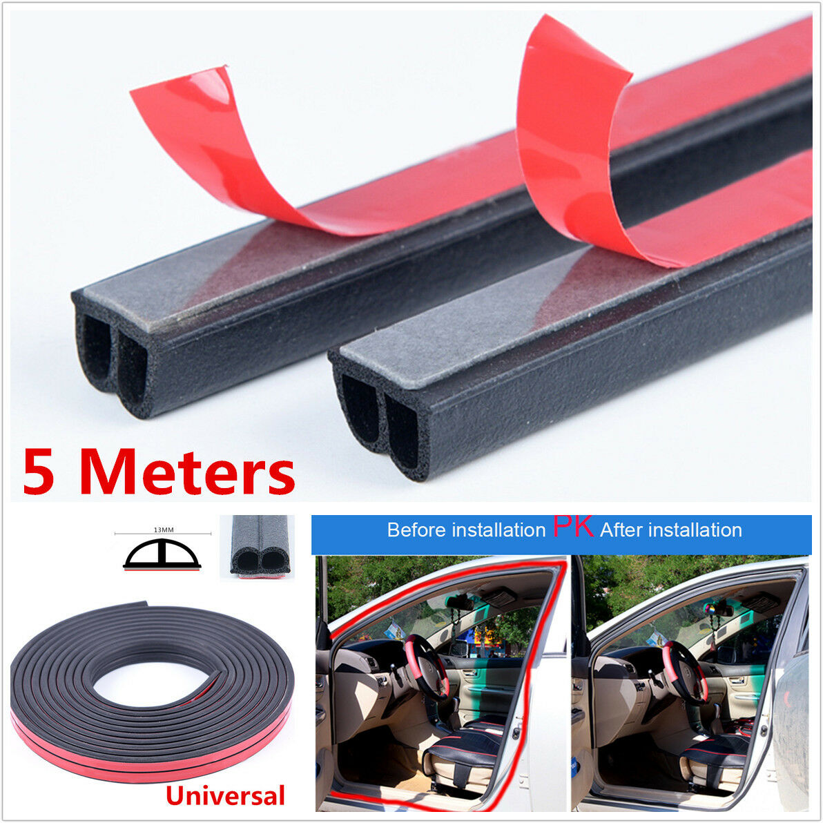 5M Universal B Shape Car Truck Door Edge Rubber Weather Seal Strip Weatherstrip