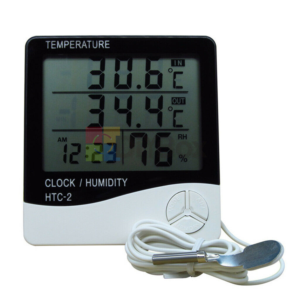 HTC-2 LCD Digital Thermometer Hygrometer Weather Station with Alarm Clock Indoor