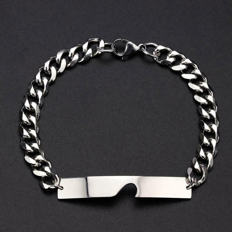 2Pcs/Set Geometric Heart-shaped Puzzle Bracelet Stainless Steel Cuba NK Chain