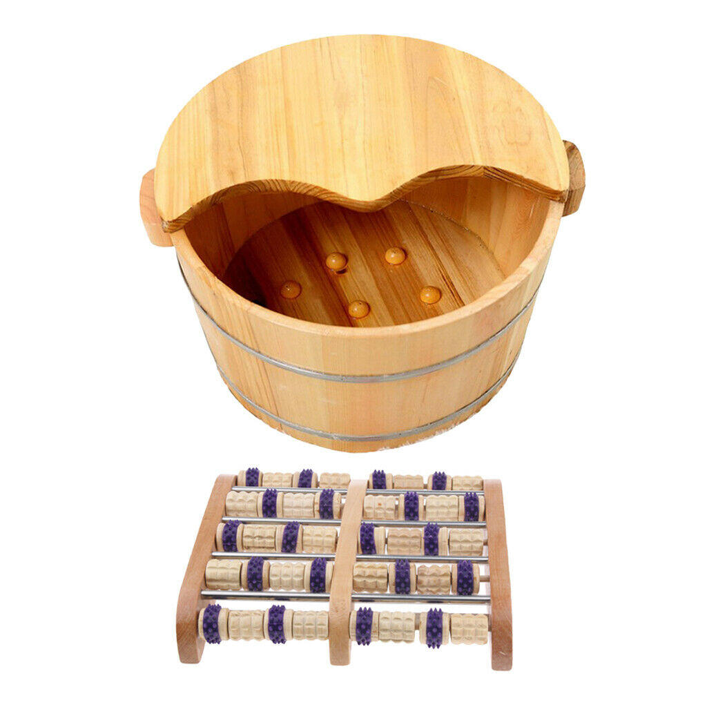 Practical Wood Foot Basin Tub Bath Soaking Bucket Dual Foot Massager Roller