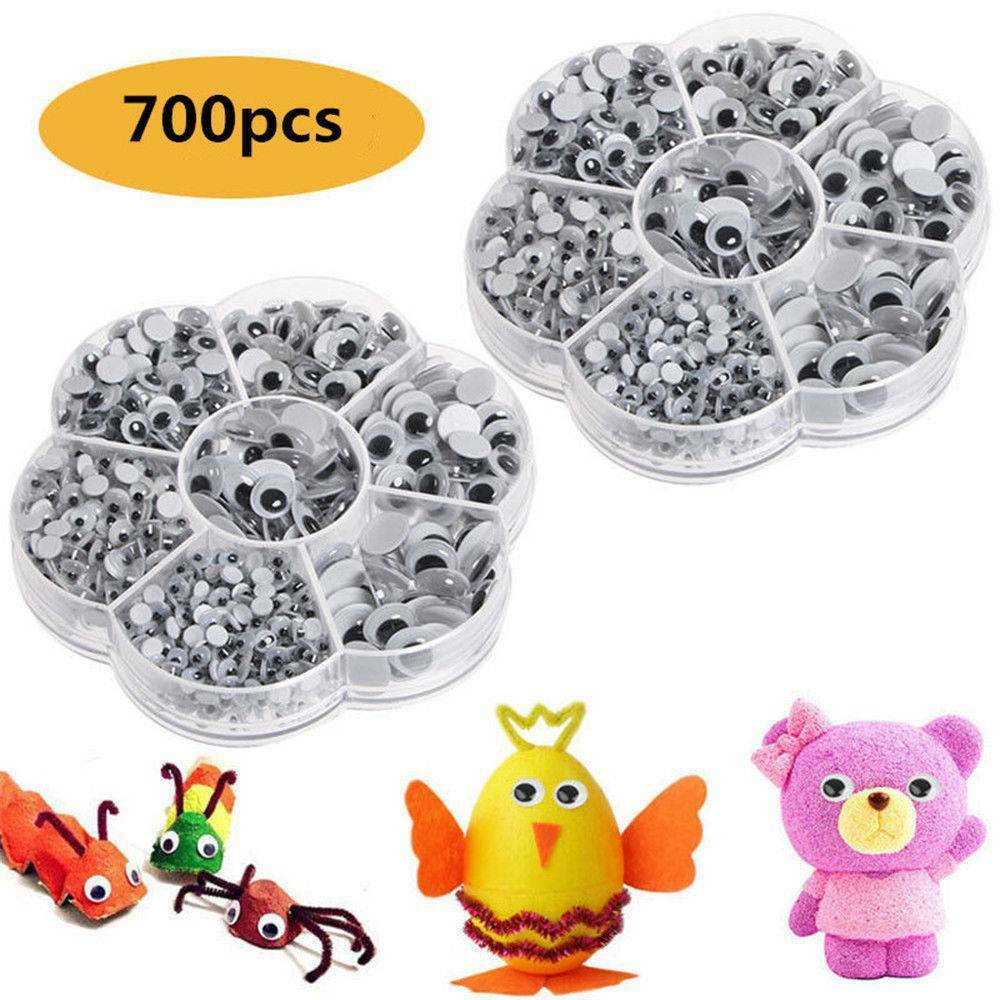 700 Googly Wiggly Wobbly Eyes SELF ADHESIVE NEW DIY Crafts Mixed 7Sizes 4mm-12mm