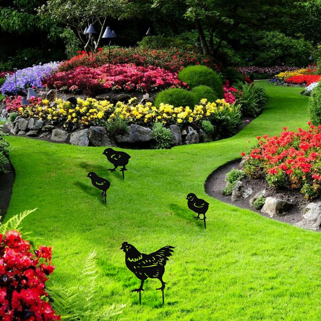 Garden Stakes Acrylic Chickens Family Silhouette Yard Garden Decoration