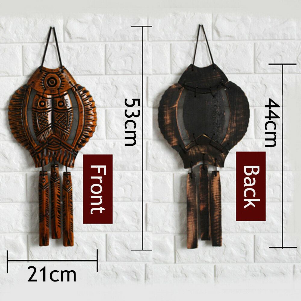 Wall Hanging Art Carved Wooden Chinese Lucky Fish Charm Living Room Decoration